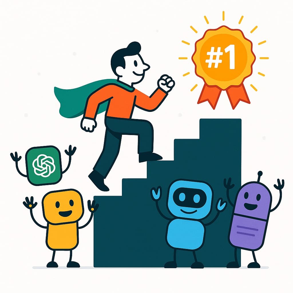 Brand climbing stairs to #1 with AI robots cheering