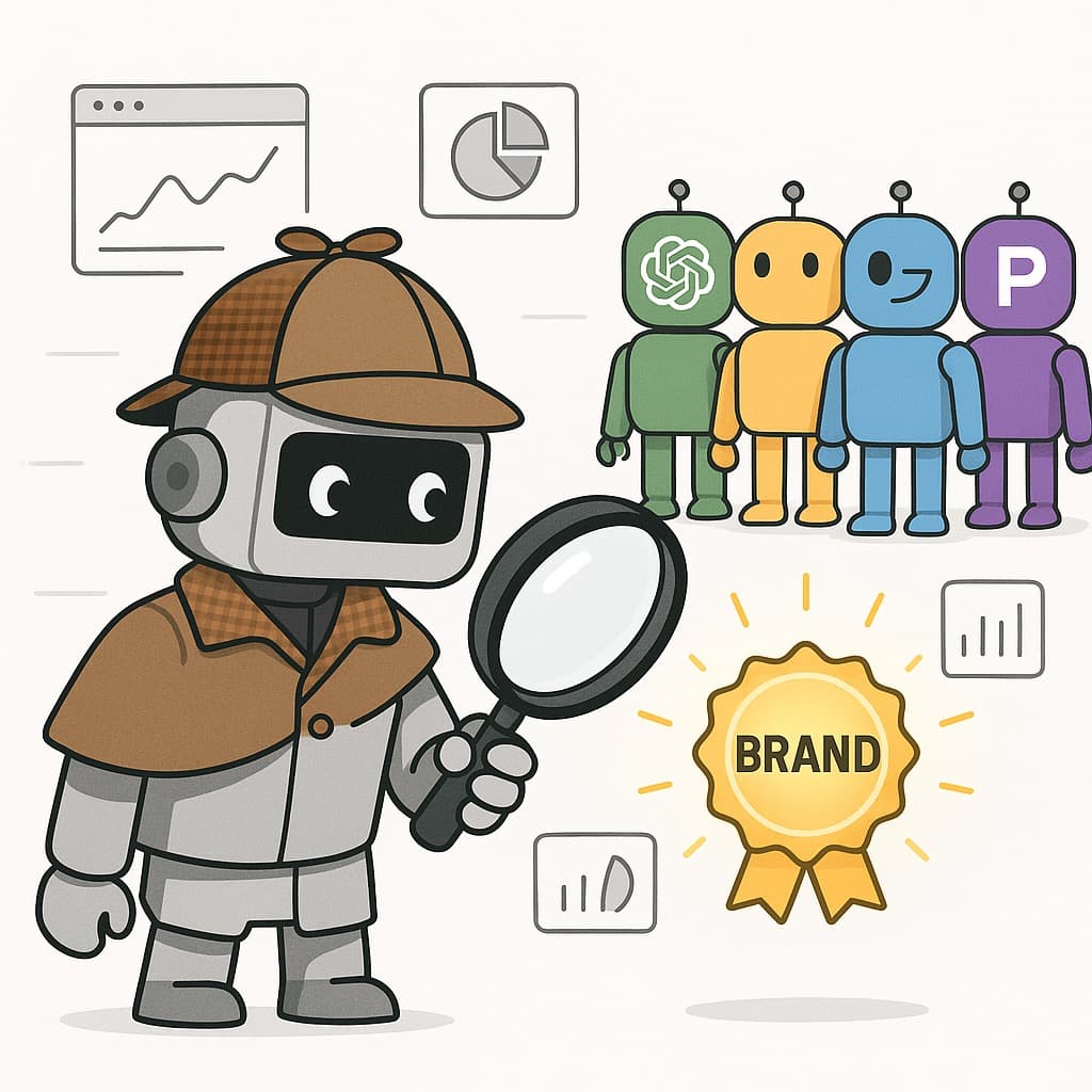Detective robot examining brand data