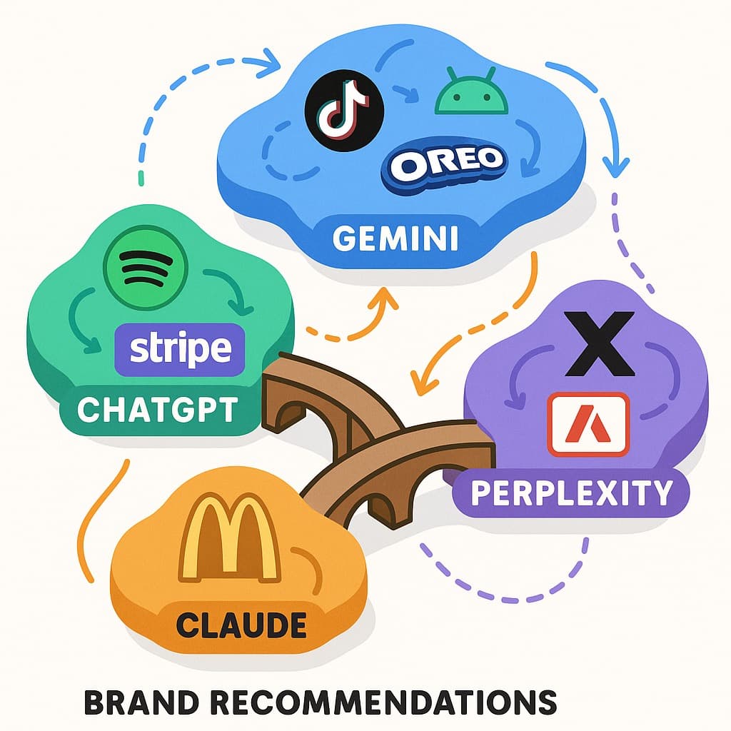 Illustration showing brands being divided between different AI engines