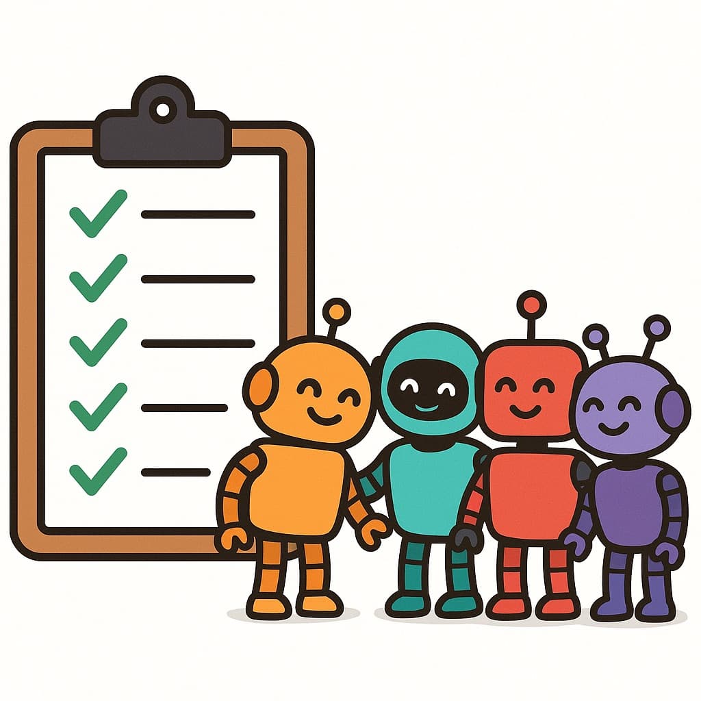 A checklist with five golden checkmarks representing the five traits of default AI brands