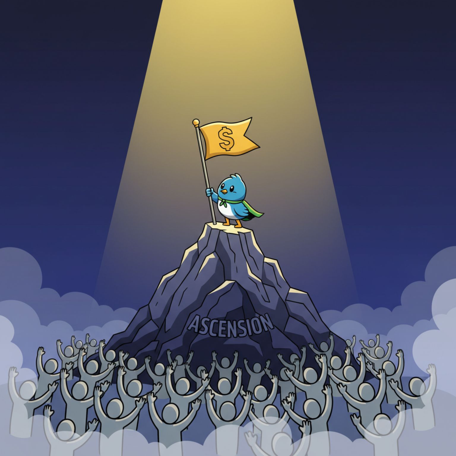 Illustration of a brand planting a flag on an empty mountain peak