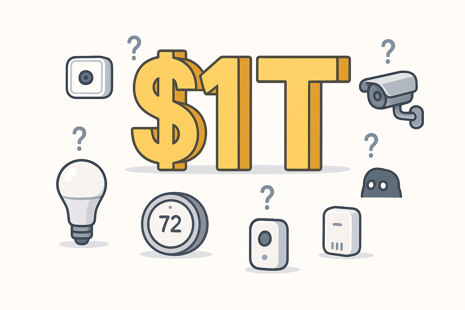 Giant $1T sign with IoT devices searching for AI robots